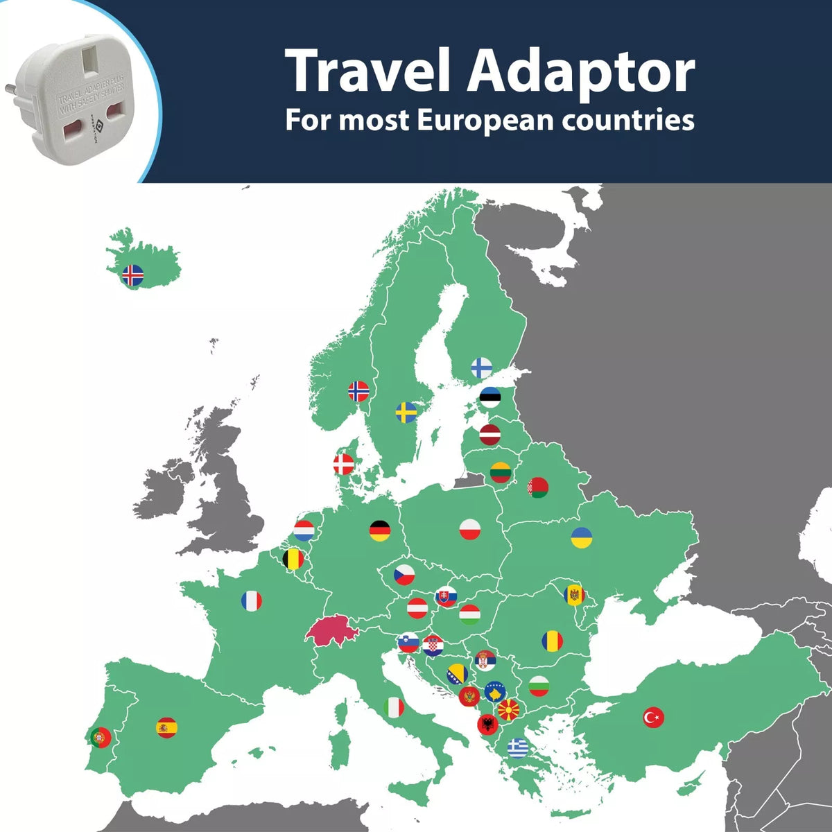 2 x UK To EU Euro Europe European Travel Adaptor Plug 2 Pin Adapter CE Approved.