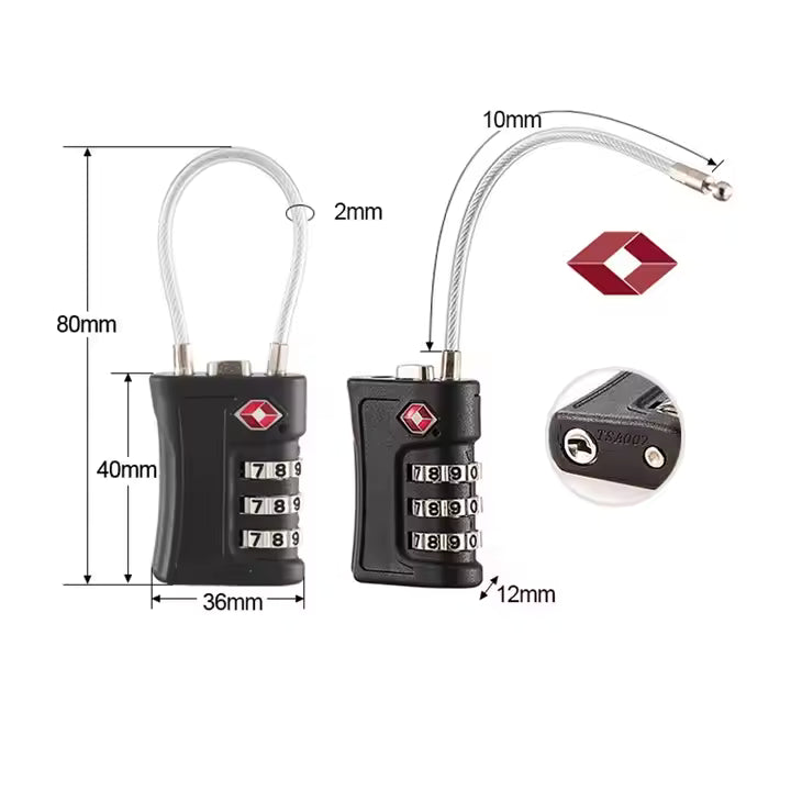 TSA Approved Combination Padlock 3 Digit Wire Lock TSA Lock TSA Cable Travel