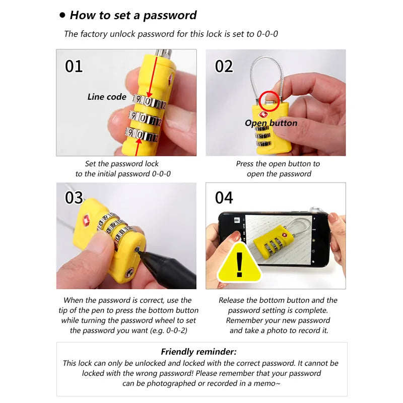 TSA Approved Combination Padlock 3 Digit Wire Lock TSA Lock TSA Cable Travel