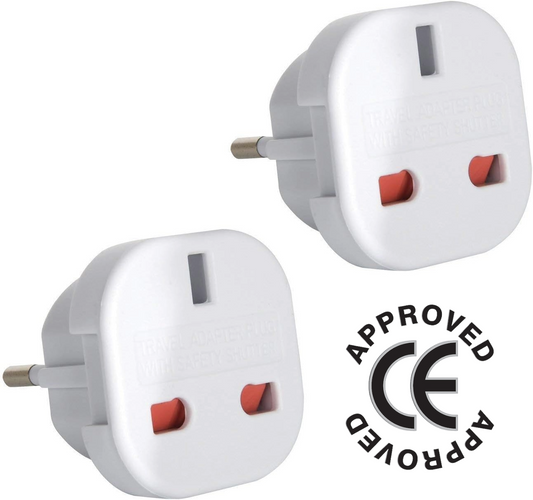 2 x UK To EU Euro Europe European Travel Adaptor Plug 2 Pin Adapter CE Approved.